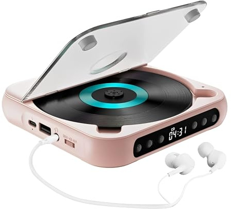 LICAEVEY Lecteur CD Portable avec Bluetooth 5.3 et Deux Haut-parleurs, Lecteur HiFi Rechargeable avec écran LCD, Prise en Charge de L'entrée CD USB AUX, Lecture en Boucle pour la Maison, (Pink)
