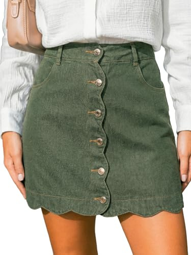 CUPSHE Jeansrock Damen Mini A-Linie mit hohem Bund und Muschelsaum | Metallknopfleiste vorn, Gürtelschlaufen, funktionale Seitentaschen, kompakte A-Linie mit Muschelsaum