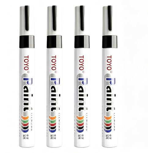 Alpwood Lot de 4 Marqueur Noir Indélébile, Feutre Peinture Acrylique Pointe Moyenne, Stylo Permanent Résistant à l'Eau pour Bois, Verre, Métal, Plastique, Carton, Céramique, Galets, Séchage Rapide