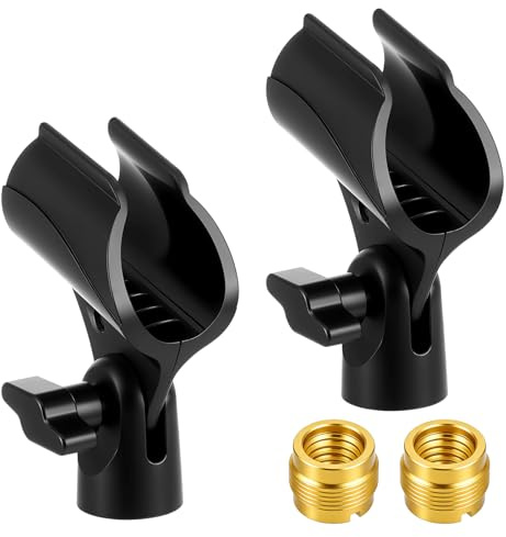 Universal Mikrofonhalterung, 2 Stück Verstellbarer Mikrofon Halterung Clip mit 5/8 auf 3/8 Metall-Schraubenadapter, rutschfester Mikrofongriff für 30-35mm Handmikrofone & Stativ, Schwarz