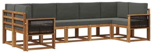 vidaXL Outdoor-Sofagarnitur mit Kissen 7 pcs Natur und Anthrazit, Garten-Sofa-Set, modernes Outdoor-Modular, Patio-Sitzgruppe, Akazienholz-Möbel, Lounge für den Hinterhof