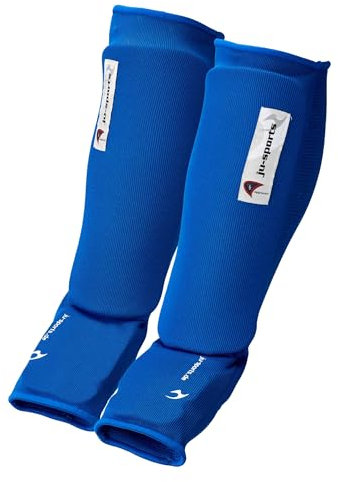 Ju-Sports - Spann Schienbeinschoner, blau, Baumwolle I Schoner für viele Kampfsportarten I Dehn- & waschbarer Spannschoner & Schienbeinschutz I Größe XL