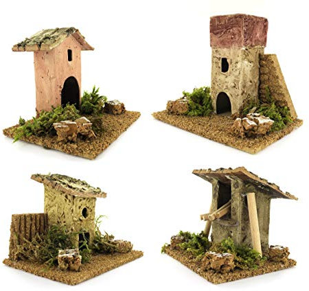 Ferrari & Arrighetti Miniatur-Haus für Krippe, Zufälliges Modell zwischen 4 Möglichen Varianten für Weihnachtskrippen, Variable A (4er Pack)