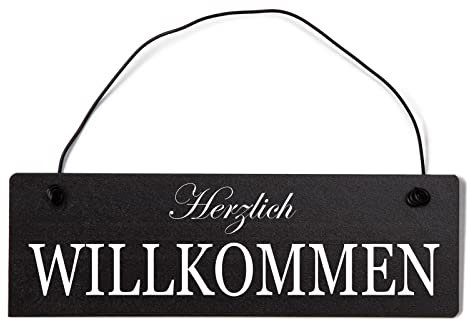Homeyourself Herzlich Willkommen Dekoschild Türschild schwarz mit Draht