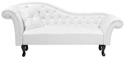 Chaiselongue im Chesterfield Style linksseitig Kunstleder weiß Lattes