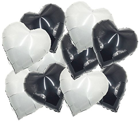 ballonfritz® Herzballons Set in Schwarz und Weiß/Black and White 10-tlg. - XXL 18 Folienballon-Set als Hochzeit Deko, Geschenk oder Liebes-Überraschung zum Valentinstag