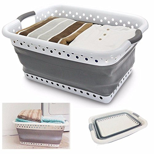 Unibos Collapsible Compact Pop Up Washing Basket Plastic & Silicone Large Sturdy Folding Basket for Your Dirty Laundry Neat Tidy Space Saving Storage Basket
