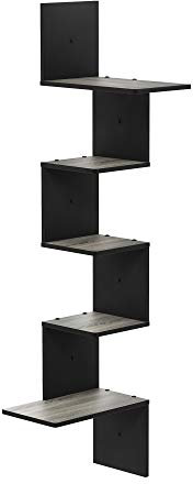 Furinno Rossi Libreria, Legno, Grigio/Nero (French Oak Grey/Nero), 5 livelli rettangolari