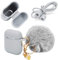 Pinowu Schutzhülle mit süßem Pompon-Ball-Schlüsselanhänger kompatibel mit AirPods-Ladekoffer, voller Silikonhülle und Anti-Lost-Strap für AirPods als Geschenke (Grau)