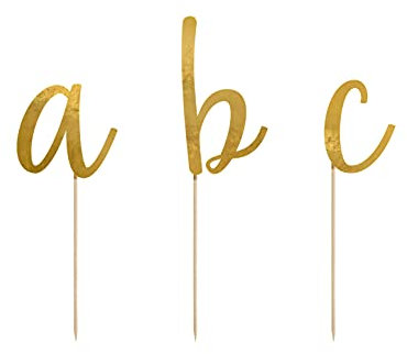 PartyDeco Tortenstecker - Buchstaben Alphabet - Gold, 53 Stück - Tortendekoration, Kuchendeko, Cake-Topper, Cupcake Topper für Geburtstag, Babyparty, Jubiläen