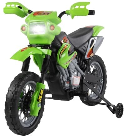 HOMCOM Elektrisches Cross-Motorrad Kind 3 bis 6 Jahre 6 V Scheinwerfer Hupe Musik 102 x 53 x 66 cm Grün und Schwarz