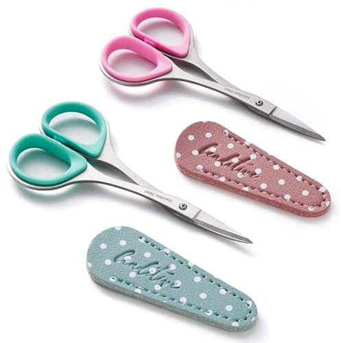 Beaditive näh- und stickscheren set (2 stk.) curved, scharf, stainless-steel design | präzisions-tipps, ergonomischer gummihandgriff-griff | klein, kompakt diy nutzung (Mit Lederscheiden)