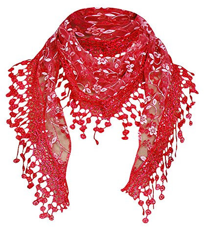 Sayla Heißer Damen Schal Lace Frauen Accessoires Tücher Halstuch Dreieck Schals 15 Farben, Damen Zartes Elegant Quaste Schals Spitzen Sheer Blumenschal Schal Wrap UmschlagtüCher