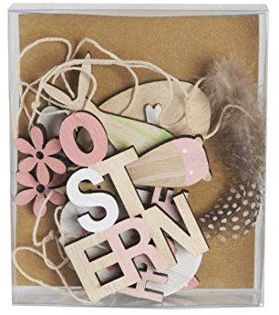 HEITMANN DECO Osteranhänger aus Holz - Frohe Ostern, Hase, Ostereier - Osterdeko, Frühlingsdeko - 6-teilig - Natur, Grün, Pink, 15 x 11 x 2 cm