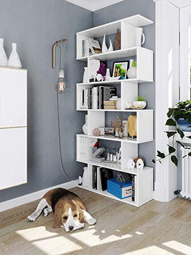Libreria Friburgo in Legno Design Moderno Scaffale Scaffalatura Mensola Bianca Mobile per Libri con Ripiani per Soggiorno Salotto Studio Ufficio 192 x 80 x 25 cm Colore Bianco