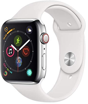 Apple Watch Series 4 (GPS + Celular, 44MM) - Caja de Acero Inoxidable Plata con Correa Deportiva Blanco (Reacondicionado)