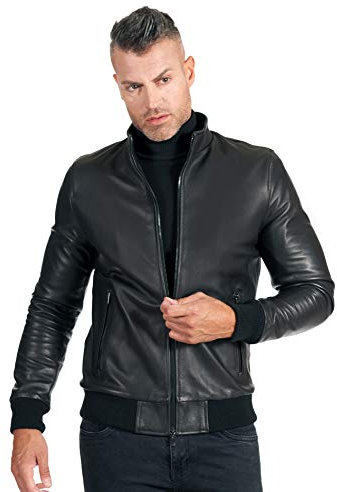 D'Arienzo Bomber in Pelle Nera Uomo Giacca Autunnale Giubbotto Giubbino Vera Pelle Made in Italy 106 48/Nero
