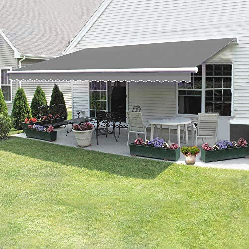 Retractable Manual Awning, Multi Size DIY Folding Awning with Hand Crank Patio Garden Sun Shade Canopy Gazebo, Anti-UV and Waterproof for Courtyard, Balcony, Restaurant (3x2.5m, Grey)