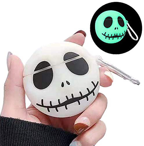 ZOSTLAND Wireless Earphone Case, Jack Ghost Halloween Thick Soft Portable Keychain Finger Ring Protective Silicone Skin Cover Case Compatible with Apple AirPods Case 2&1 (Luminous Skull,AirPods 2&1)
