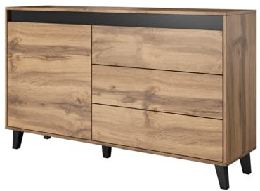 BIM Furniture Kommode Lotta 138 cm Sideboard Highboard Schrank Wotan Eiche Anthrazit EIN Regal,3 Schubladen