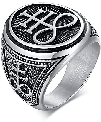 XUANPAI Seal des Satans Symbol Leviathan Kreuz Satanic Band Siegelring für Männer Jungen, Talisman Amulett Schmuck, Größe 62(19.7)