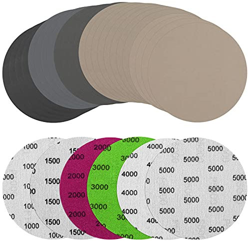 Eokeey Schleifpapier 125mm Klett, Runde Schleifscheiben 1000/1500/2000/3000/4000/5000 Grits, Nasse Trockene Exzenterschleifer Schleifpapier für Metall Holz (24 Stück)