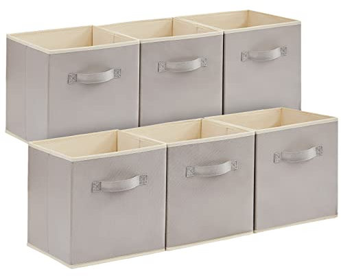 Lifewit 6 Stück 18L Faltbare Aufbewahrungswürfel, Mittel dekorative Aufbewahrungsboxen aus Stoff mit Griffen zur Organisation von Regalen Schränken, 26,5 x 26,5 x 28 cm, Hellgrau