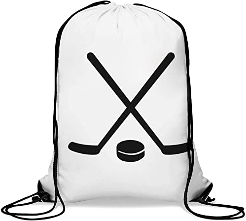 Ice Hockey Sticks And Puck Minimalist Graphic Sac de sport décontracté à cordon Blanc One Size