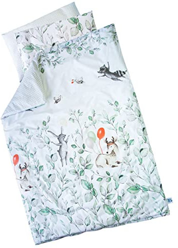 Clevere Kids Kinder Bettwäsche Sterne und Tiere | 2-teilig 100x135 | Wendebettwäsche | 100% Baumwolle | Oeko-TEX | Made in EU (Waldparty)