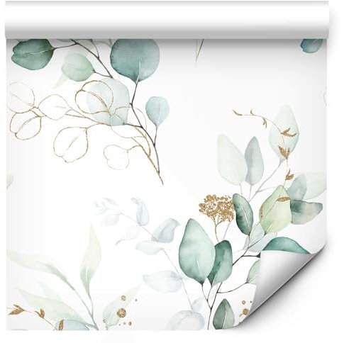 murando - Tapete selbstklebend 10m Wandtattoo dekorative Möbelfolie Dekorfolie Fotofolie Panel Wandaufkleber Wandposter Wandsticker - Botanik Natur weiß gold wie gemalt b-B-10056-j-a