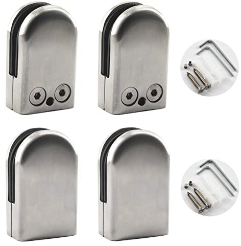 Verstellbare Glasklemme aus Edelstahl für 16–17 mm Glas, runde Glasklammer-Halterung für Treppengeländer, Badezimmerglas, 4 Stück