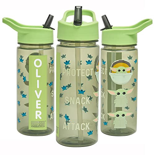 Star Wars Mandalorian Personalised Sticker Water Bottle Straw 500ml – Official Star Wars Merchandise by Polar Gear, Kids Reusable Non Spill BPA Free Tritan – Green