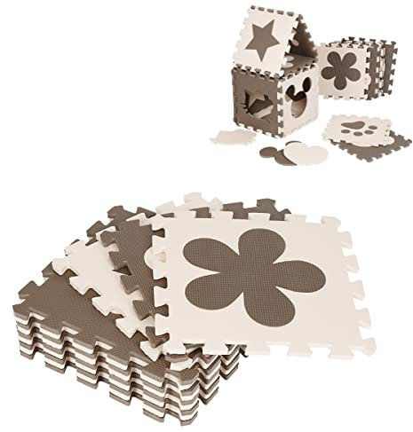 12er-Set 30 × 30 × 0,9 cm Kinder Puzzlematte Eva Schaumstoff Bodenmatten Wasserdicht Spielmatten Krabbelmatte Schutzmatte, Braun+Beige