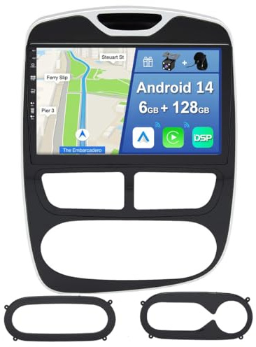 YUNTX Android 14 Autoradio Octa Core 6GB+128GB mit CarPlay Android Auto DSP Kamera-10.1 Zoll IPS Touchscreen-Unterstützung DAB AHD Kamera GPS Bluetooth Mirror Link Für Renault Clio 4 ZOE (2012-2019)