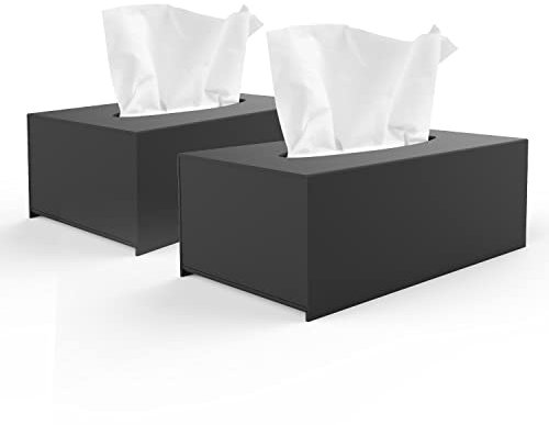 EFUTURETIME 2stk. Taschentücher Box, 25 * 13 * 9cm, Kosmetiktücherbox, Taschentuchbox Acryl Wasserdicht, Magnetischer Unterseite, für Bäder, Küchen, Büros, Rechteckig, Schwarz