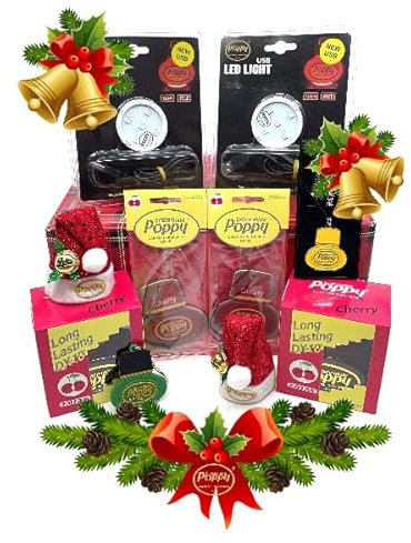 Gracemate Poppy Liquid Air Fresheners and Led Light Bases Hamper Gift Box Premium Cherry Scented