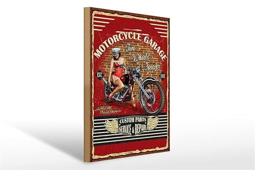 FEMER Cartel de madera Pinup 30 x 40 cm Retro Motorcycle Garaje Vintage Cartel Wooden Sign