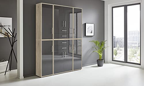 BMG Möbel Aktenschrank Office Edition Set 19, Büroschrank mit Metallgriffen Made in Germany (Eiche Sonoma/Anthrazit Hochglanz)