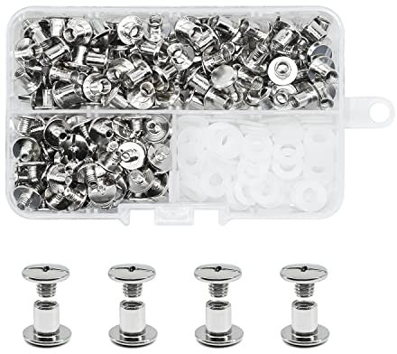 JINTANG 90 Set Chicago buchschrauben,M5x6mm binding Schrauben kit,schraubnieten für leder,ledernietenset,verwendet für DIY Leder handwerk kleidung tasche,Bücher und Dekoration (silbrig)