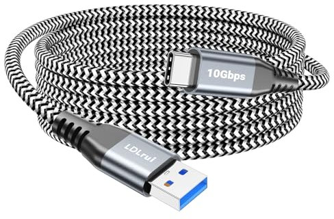 Long USB 3.2 Gen 2 to USB-C Cable 10Gbps Data Transfer 10ft/3m, Braided 60W Type C Fast Charging USB A to Type C Charger Cord for Quest Oculus, WebCam, PS5, iPhone 15 Pro, Samsung Galaxy S23/S21