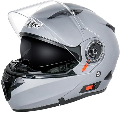 NENKI Helm Motorrad, Motorradhelm Zertifiziert nach ECE 22.06, Klapphelm Motorrad Herren, Grauer Helm, M(57-58 cm)