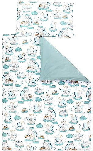 TupTam Kinder Bettwäsche Set Babybettwäsche Bettbezug 100 x 135 120 x 90 Kissenbezug 40 x 60 Jungen Mädchen 2-TLG, Farbe: Dino Bärchen Grün Grau, Größe: 135x100 cm