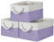 Small Storage Baskets with Rope Handles, Collapsible Fabric Storage Box, Small Linen Basket for Bedroom Bathroom Cupboards Shelves Wardrobe (31x21x16cm/3 Pack, White Purple)