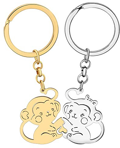 DALANE Edelstahl Paare Passenden Affen Schlüsselanhänger Mode Tiere Schmuck Valentinstag Geschenke für Frauen Mädchen Tasche Schlüsselring (18K Vergoldet + Versilbert)