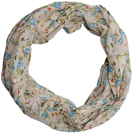 beybey® Damen Seide Loop Schal mit Blumenmuster - wunderschön und fein - Seidenschal - Loop Schal Damen - Schlauchschal Damen (beige)