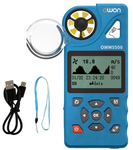 OWON OWM5500 Digitales Anemometer: Handgehaltenes HVAC-Werkzeug Für Präzise CFM Luftstrommessung, Windgeschwindigkeitsmessung, Temperatur- Und Feuchtigkeitsüberwachung Mit USB-Synchronisierung Zum PC.