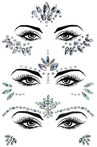 Sularpek 3 Stücke Glitzersteine Gesicht Festival, Gesicht Strasssteine, Strass Gesicht Juwelen Kristalle Strasssteine Gesicht Temporäre Tattoos, Strass für Karneval Schminke Party Make up