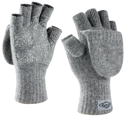 Palmyth Magnetische Woll-Angelhandschuhe, Fingerlose Klappfäustlinge | Magnetische Klappfunktion, Wollmischung, Freie Finger und Rutschfeste Handfläche – Wintergeschenk für Angler und Outdoorfans