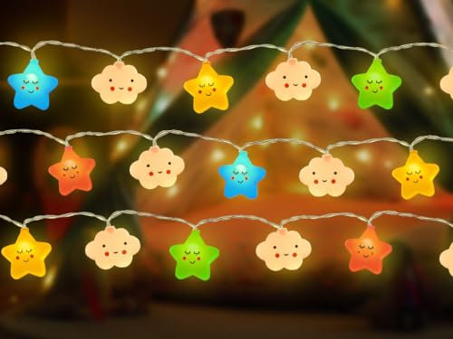 Kellegour 3M 20 LEDs Warmweiß Wolken Lichterketten Feenhafte Nachtlichter,Lichterkette Kinderzimmer,Stern Weiß Wolken,für Girlanden Hochzeits Weihnachts Dekoration,Batteriebetriebene(Nicht Enthalten)