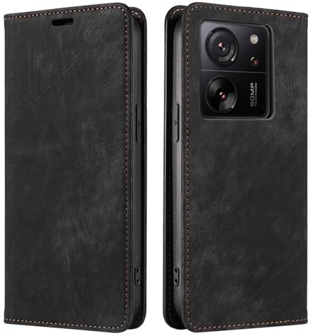 PaceBid Leder Handyhülle für Xiaomi 13T Pro 5G/Xiaomi 13T Hülle Leder Klappbar Flip Case Tasche Kartenfach Standfunktion Schutzhülle für Xiaomi 13T Pro 5G/Xiaomi 13T - Schwarz